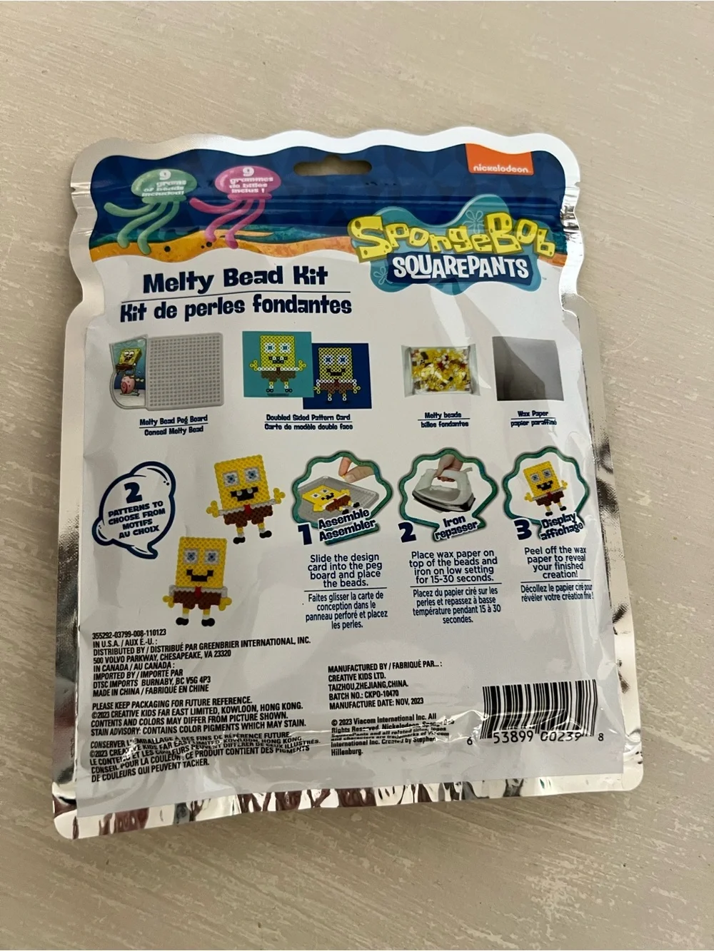 Nickelodeon SpongeBob SquarePants Melty Bead Kit Creative Kids NIB 2 Patterns